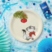 Keukenkat in een rode kerstbak papieren bordje (Feest)