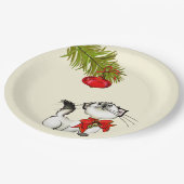 Keukenkat in een rode kerstbak papieren bordje (Gekanteld)