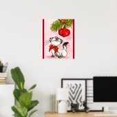 Keukenkat in een rode kerstbak poster (Thuiskantoor)