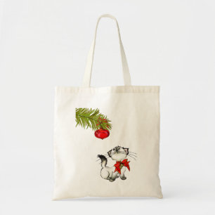 Keukenkat in een rode kerstbak tote bag