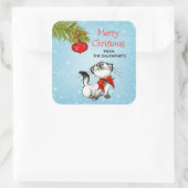 Keukenkat in een rode kerstbak vierkante sticker (Tas)