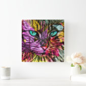 Keukenkat laat kleurrijk kunststofontwerp over vierkante klok (Huis)