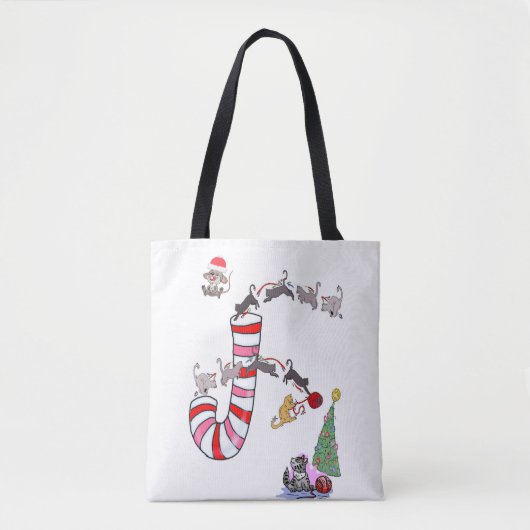 Keukenkat Meow Mice Kerstman Canvas tassen (Voorkant)