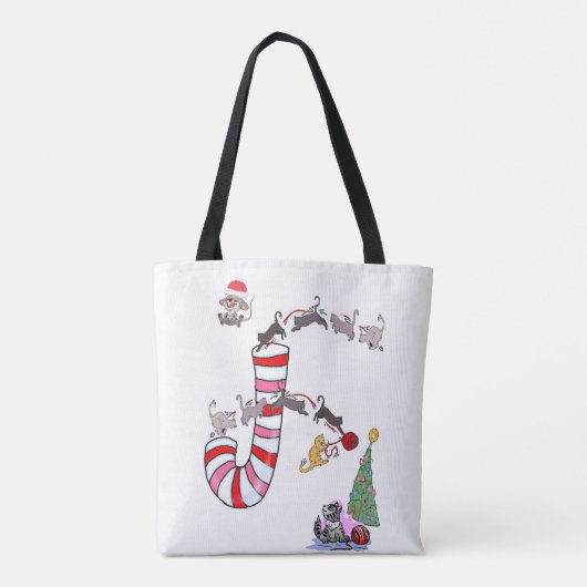 Keukenkat Meow Mice Kerstman Canvas tassen (Achterkant)