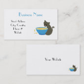 Keukenkat met blauwe voedseldesh visitekaartje (Voorkant / Achterkant)