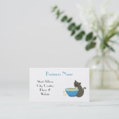 Keukenkat met blauwe voedseldesh visitekaartje (Staand voorkant)