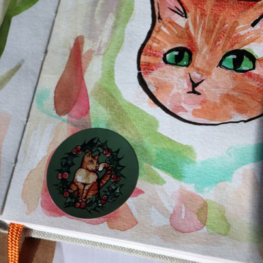 Keukenkat met kerstmis Feestdagen Ronde Sticker