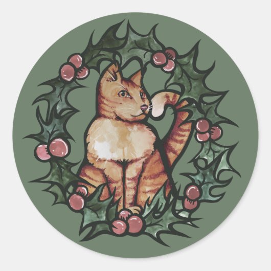 Keukenkat met kerstmis Feestdagen Ronde Sticker (Voorkant)