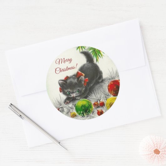 keukenkat met pretkerst ronde sticker (Envelop)