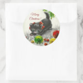  keukenkat met pretkerst ronde sticker (Tas)