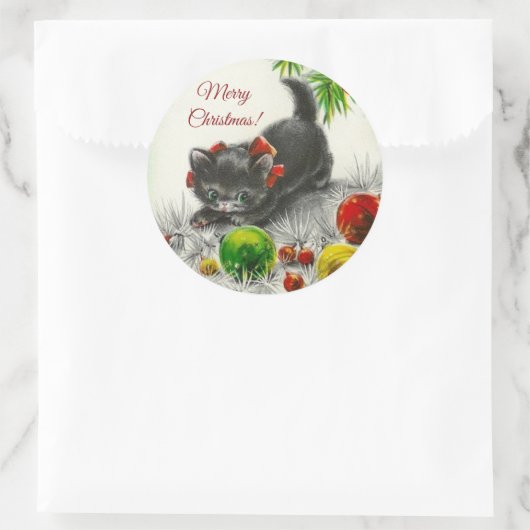 keukenkat met pretkerst ronde sticker (Tas)