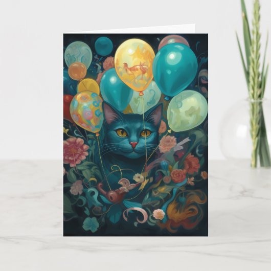 Keukenkat met vogelballonnen kaart (Voorkant)