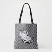 Keukenkat op zwart-wit schaakpatroon tote bag (Voorkant)