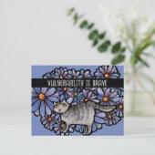 Keukenkat Paarse Daisies Gray Cat Gray Cats Briefkaart (Staand voorkant)