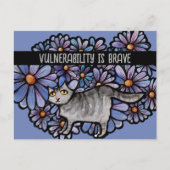 Keukenkat Paarse Daisies Gray Cat Gray Cats Briefkaart (Voorkant)