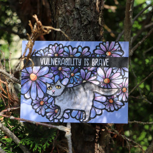 Keukenkat Paarse Daisies Gray Cat Gray Cats Briefkaart