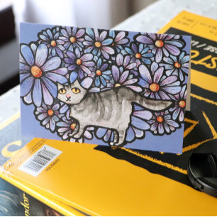 Keukenkat Paarse Daisies Gray Cat Gray Cats Kaart