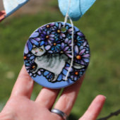 Keukenkat Paarse Daisies Gray Cat Gray Cats Keramisch Ornament