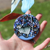 Keukenkat Paarse Daisies Gray Cat Gray Cats Keramisch Ornament