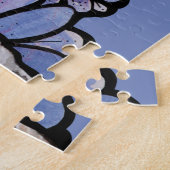 Keukenkat Paarse Daisies Gray Cat Gray Cats Legpuzzel (Zijkant)
