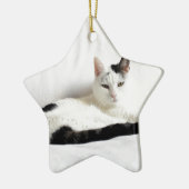 Keukenkat, witte en zwarte kat, ontluchting keramisch ornament (Links)
