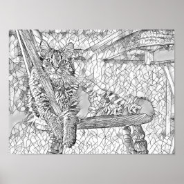 Keukenkat zittend voorzitter Abstracte kunstkleuri Poster