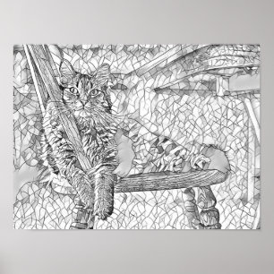 Keukenkat zittend voorzitter Abstracte kunstkleuri Poster