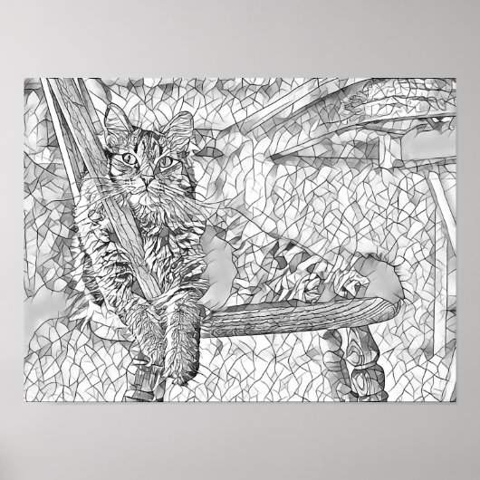 Keukenkat zittend voorzitter Abstracte kunstkleuri Poster (Voorkant)