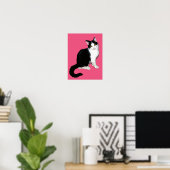 Keukenkat, zwart en wit, warm roze poster (Thuiskantoor)