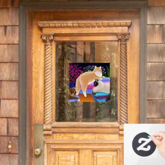 Keukenkatten houden van schoon wasgoed raamsticker (Huis Deur)