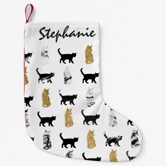 Keukenkatten in gouden en zwarte en witte marmer kleine kerstsok (Voorkant)