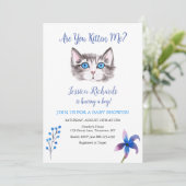 Keukenkattenkatje blauw paars baby shower kaart (Staand voorkant)
