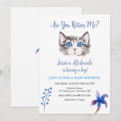 Keukenkattenkatje blauw paars baby shower kaart (Voorkant / Achterkant)