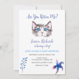 Keukenkattenkatje blauw paars baby shower kaart