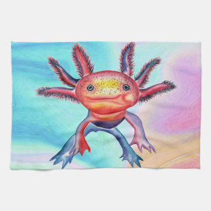 Keukenkeuken en handdoek met aselecte Axolotl