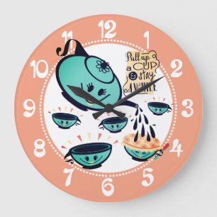 Keukenkeuken voor de douche van theekoptoppenkeute grote klok