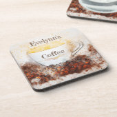 Keukenkoffiebeker en onderzetter van koffiebonen (Linkerzijde)