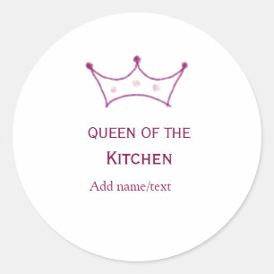 keukenkoningin mauve kroon koken chef naam ronde sticker