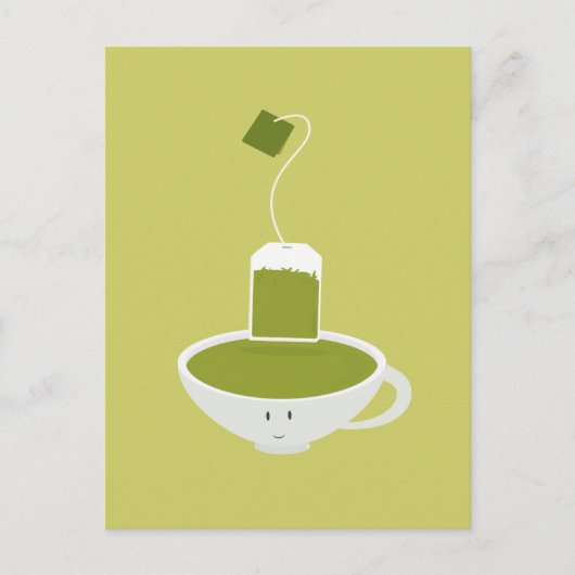 Keukenkopje groene thee met theezak briefkaart (Voorkant)
