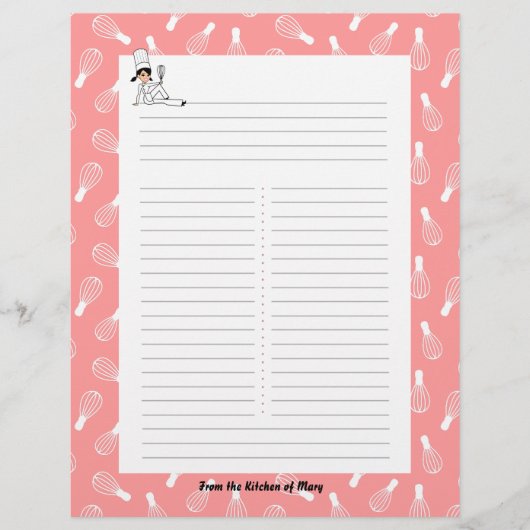 Keukenkunst Recipe Sheets met Jouw naam (Voorkant)