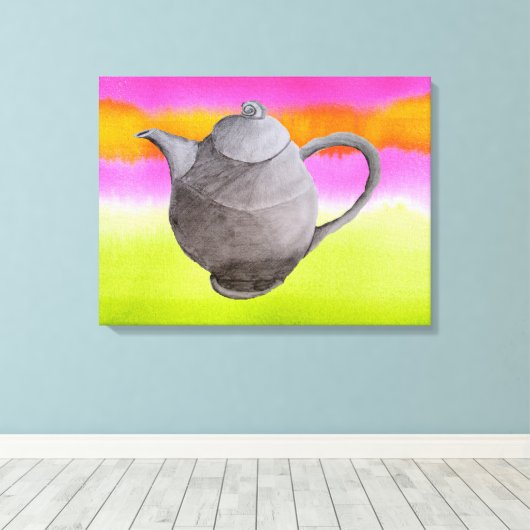 Keukenkunst van regenboogteapot canvas afdruk (Insitu (Houten vloer))