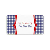 Keukenlabel- "Uit de keuken van" Blue Gingham Etiket (Voorkant)