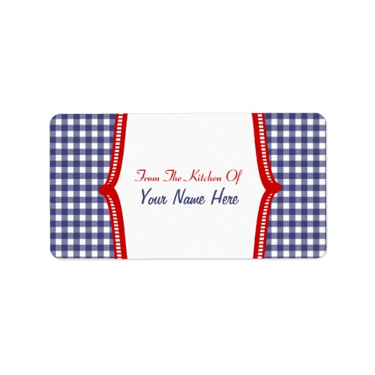 Keukenlabel- "Uit de keuken van" Blue Gingham Etiket (Voorkant)