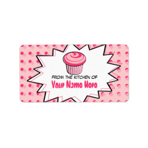 Keukenlabels - Pop Art - Roze Cupcake Etiket