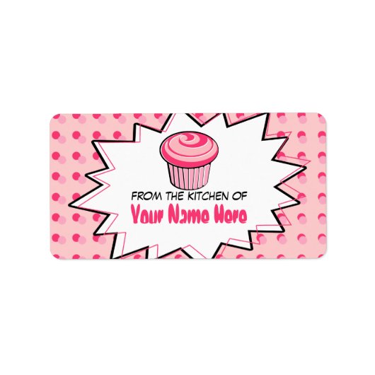 Keukenlabels - Pop Art - Roze Cupcake Etiket (Voorkant)