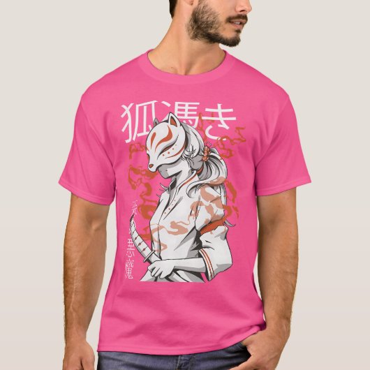 Keukenmasker Kawaii Japans meisje met fox membrane T-shirt (Voorkant)
