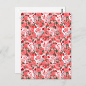 Keukenmaskers en bloeiende camellia op roze briefkaart (Voorkant / Achterkant)