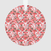 Keukenmaskers en bloeiende camellia op roze ornament (achterkant)