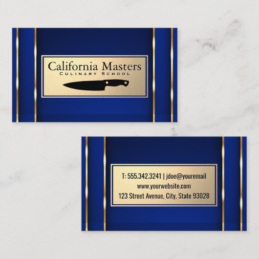 Keukenmes | Goud Blauw Metaalachtig Visitekaartje (Voorkant / Achterkant)
