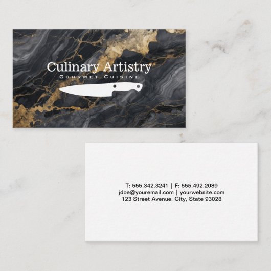 keukenmes | Goud Zwart Marmer | Chef-kok Visitekaartje (Voorkant / Achterkant)